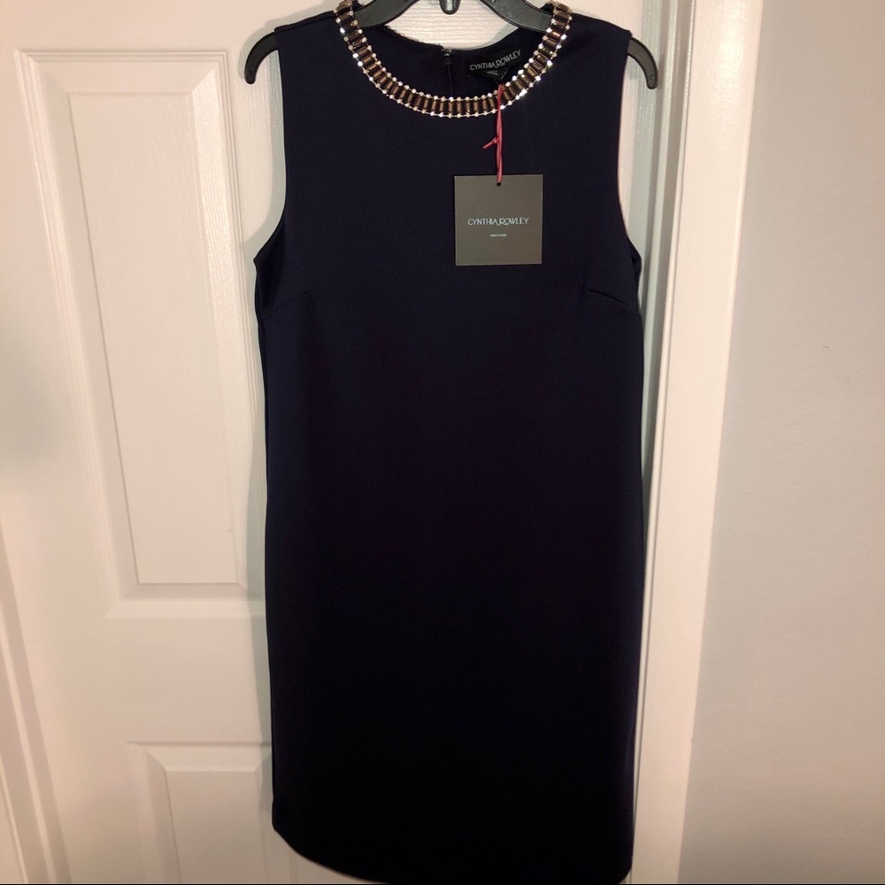 •Cynthia Rowley•Navy Shift Dress Jeweled Neckline